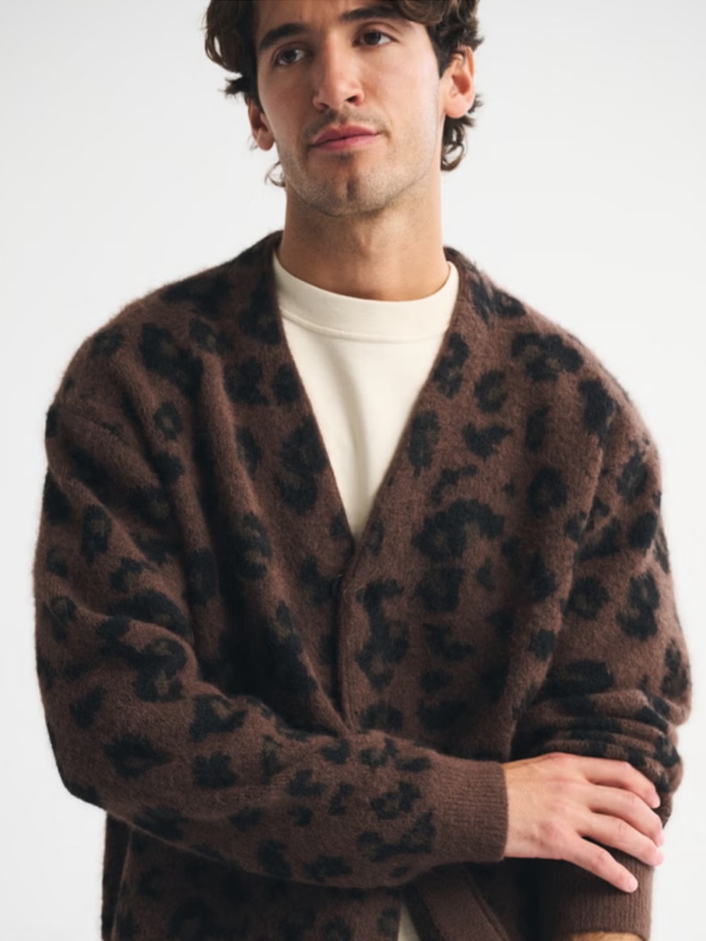 Abercrombie & Fitch Fuzzy Animal Print Cardigan Brown Leopard Size Small NWOT - Picture 7 of 9